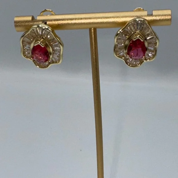 14k Pear Cut Ruby Earrings - Picture 13 of 16
